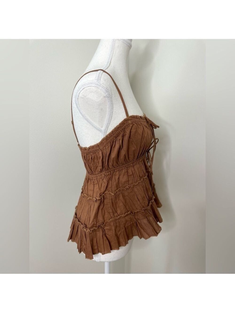 NWT Aerie Brown Tie Front Tiered Tank Top M - Picture 11 of 16